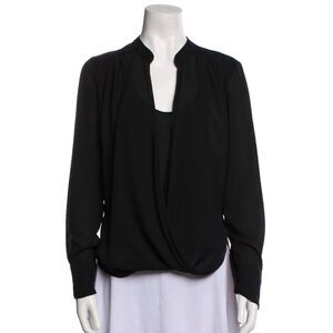 Neiman Marcus Black Draped Long-Sleeve Blouse
